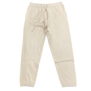 Monrow Womens Beige Knit Jogger Pants Ribbed Cuffs & Drawstring Waist Sz Large